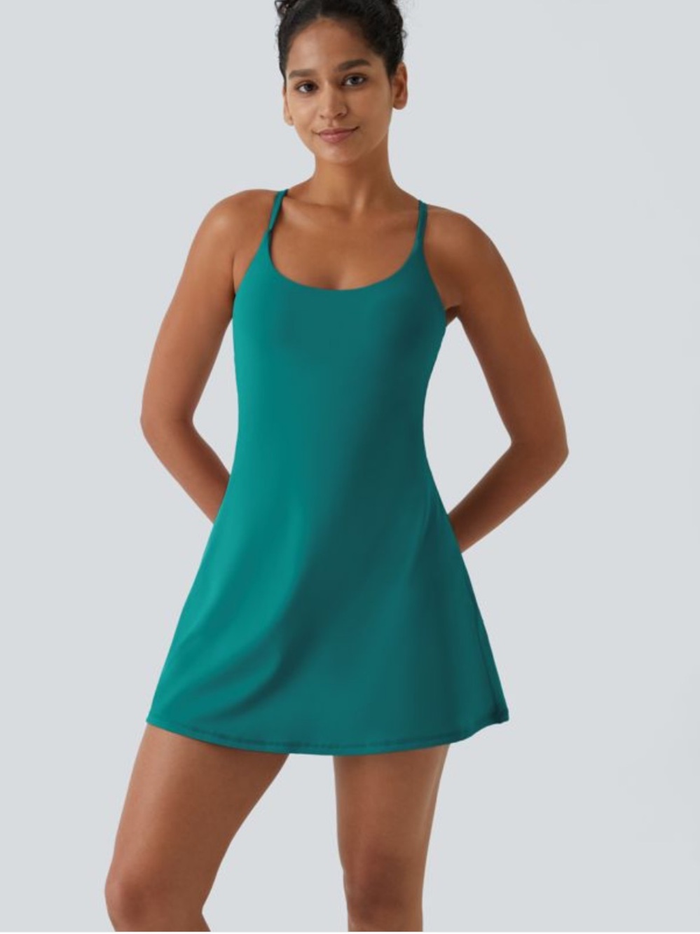 HALARA Teal Swim Dress with Slim Straps